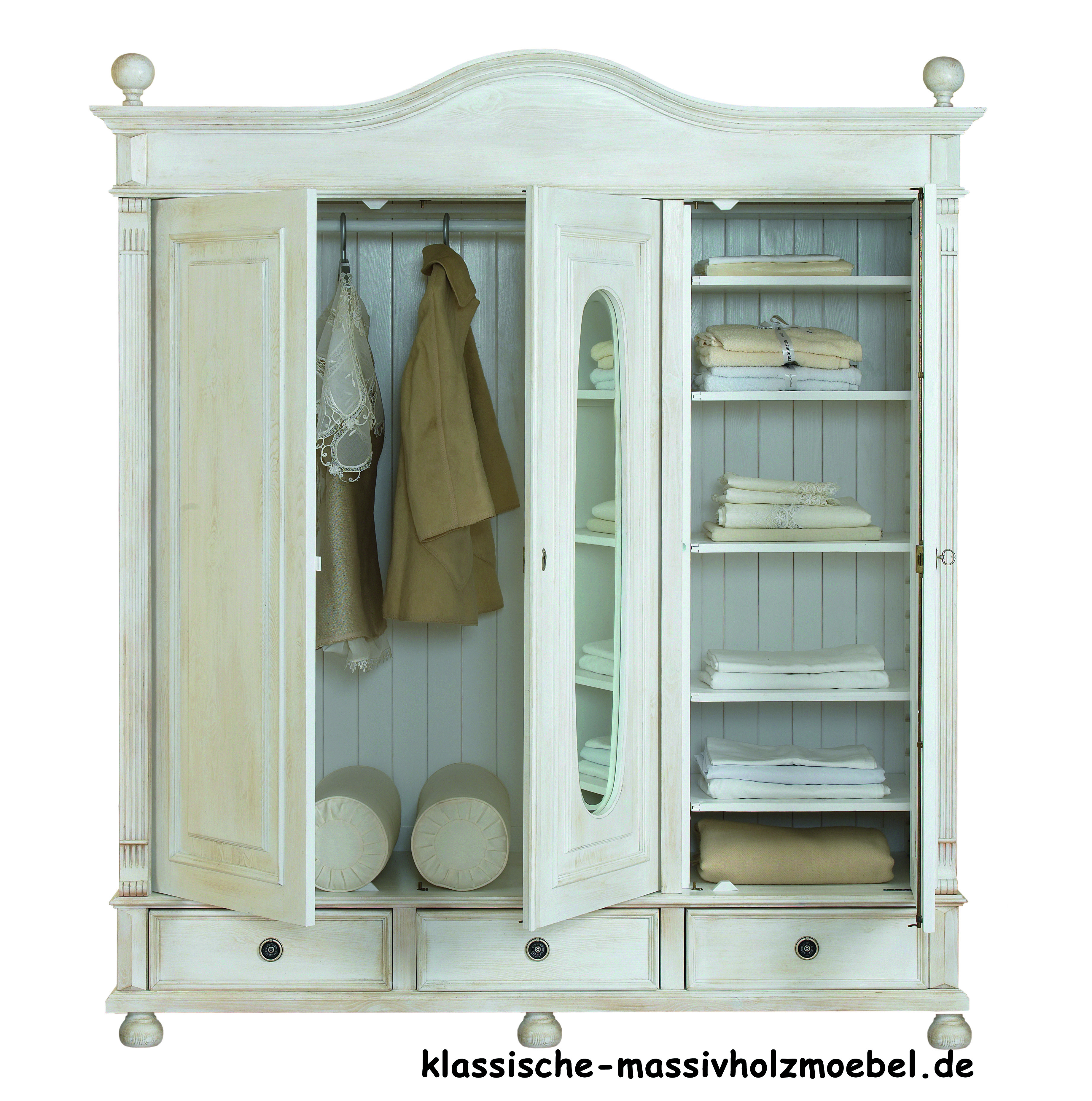 Möbel nach Maß - Kleiderschrank in Antik weiß aus 100% Massivholz & Qualität