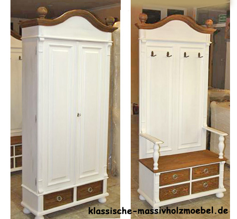 Weiße Flurmöbel 2-farbig Antik weiß und Naturwachs, massiv Holz Kiefer Weiße Flurmöbel 2-farbig Antik weiß und Naturwachs, massiv Holz Kiefer