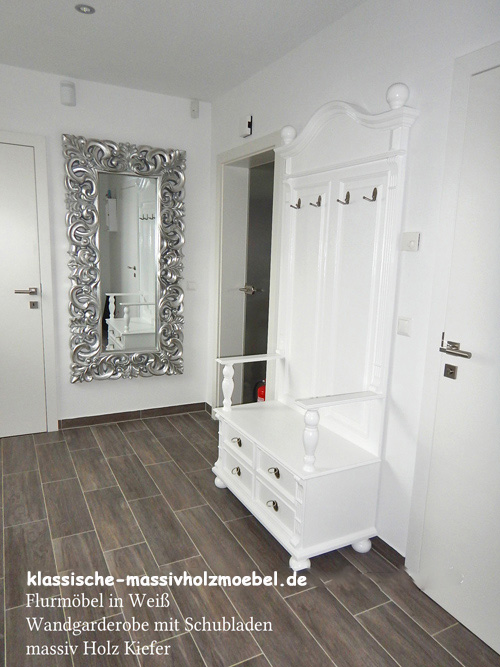 Landhaus Garderobe Letycja mit Sitzbank und 4 Schubladen aus massivem Kiefernholz Landhaus Garderobe Letycja mit Sitzbank und 4 Schubladen aus massivem Kiefernholz