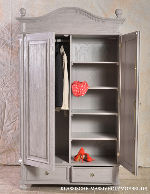 Garderobenschrank 2-türig mit 2 Schubladen in Platin gebürstet Garderobenschrank 2-türig mit 2 Schubladen in Platin gebürstet