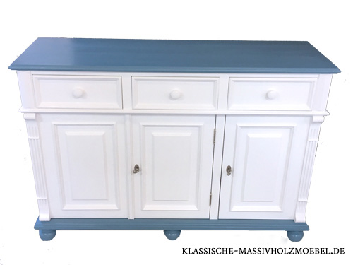 Anrichte 3-türig mit 3 Schubladen in Pastellblau und Weiß Anrichte 3-türig mit 3 Schubladen in Pastellblau und Weiß