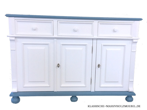 Weiß-Blaue Kommode 3-türig mit 3 Schubladen Weiß-Blaue Kommode 3-türig mit 3 Schubladen