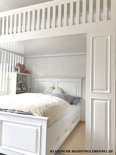 Hochbett mit Gelände in Weiß Hochbett mit Gelände