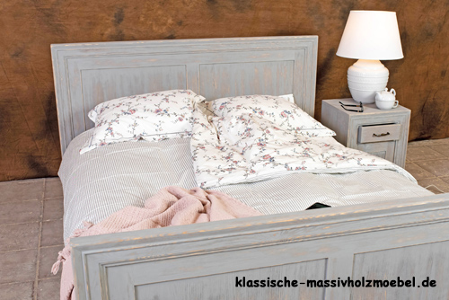 Doppelbett GRAVIT mit Schubladen - Grau mit Wischeffekt, rustikal gebürstet