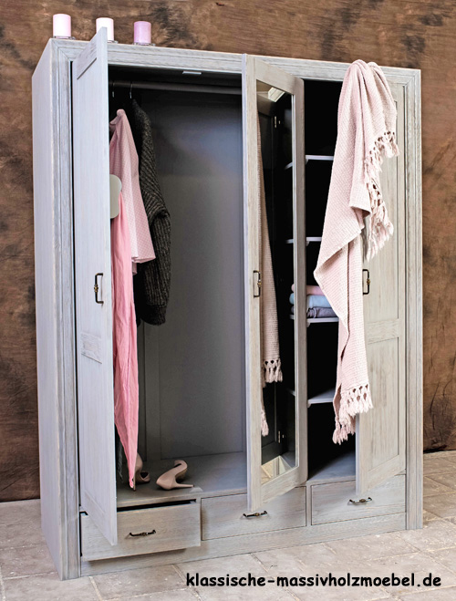 Schlafzimmerschrank mit Spiegel Farbe Grau mit Wischeffekt 