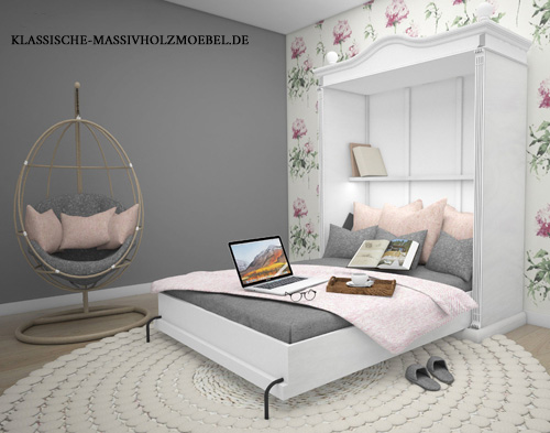 Weißes Schrankbett hoch