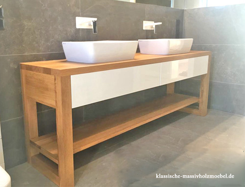 Doppelwaschtisch aus Eiche und Dekorplatte - Auftragsarbeit