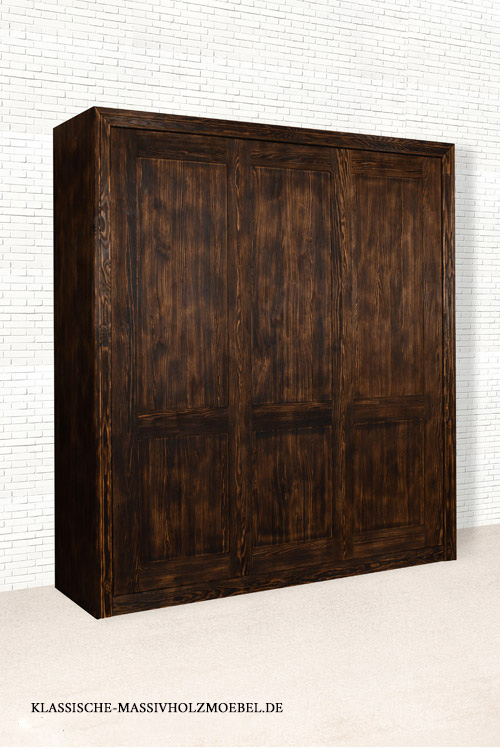 Schlichtes Schrankbett - 100% Qualität und Massivholz, Farbe Antik dunkel