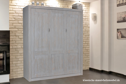 Modernes Schrankbett - 100% Qualität und Massivholz, Farbe Grau rustikal gewischt