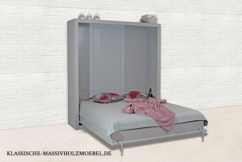 Modernes Schrankbett - 100% Qualität und Massivholz, Farbe Grau gebürstet