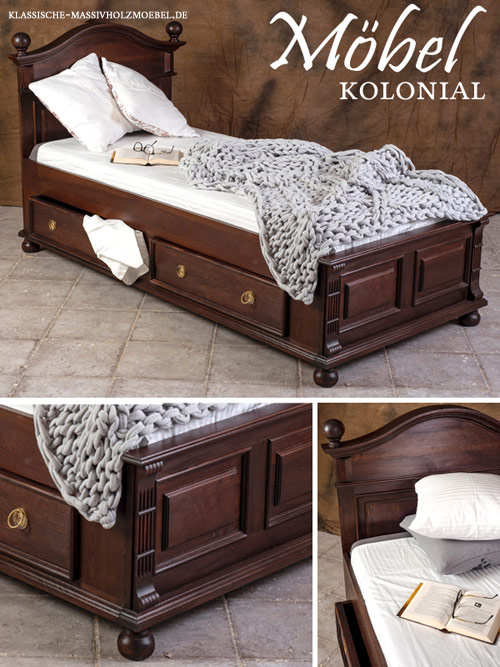 Einzelbett im Kolonialstil - Farbe Kolonial kirschfarben dunkelrot