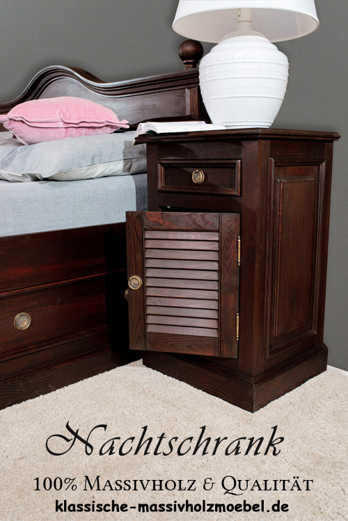 Landhaus Nachttisch mit Lamellen - Farbe Kolonial kirschfarben - 100% Massivholz &amp; Qualität