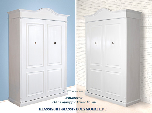Weißes Schrankbett 140x200 cm - Raumsparbett im Landhausstil