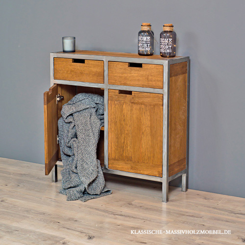 Sideboard im Industriedesign - Metallrahmen silber & Holz antik hell Sideboard im Industriedesign