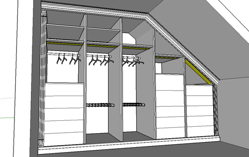 Zeichnung für Kleiderschrank - Entwurf Einbauschrank für Dachschräge - Massivholz Zeichnung für Kleiderschrank - Entwurf Einbauschrank für Dachschräge