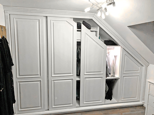 Dachschräge - Einbauschrank nach Mass - 100% Massivholz - Weiß - im Landhausstil Dachschräge - Einbauschrank nach Mass - 100% Massivholz - Weiß