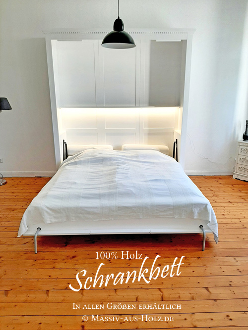 Schrankbett 180x200 cm Doppelbett Klappbett mit Beleuchtung weiß klassisch traditionell massiv Holz Kiefer Schrankbett 180x200 cm Doppelbett Klappbett mit Beleuchtung weiß