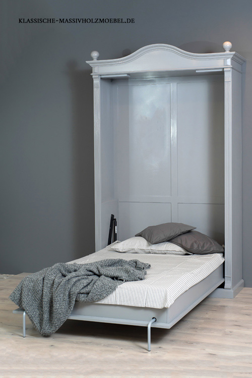 Schrankbett im Landhausstil Einzelbett 90x200 cm Klappbett shabby chic Stil grau Landhaus Schrankbett Einzelbett 90x200 cm grau shabby chic