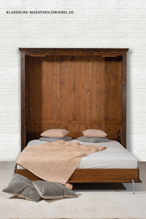 Schrankbett 200x200 cm Doppelbett antik dunkel gebürstet rustikal shabby chic 200x200 Bett Schrankbett rustikal antik dunkel gebürstet Doppelbett Holz massiv