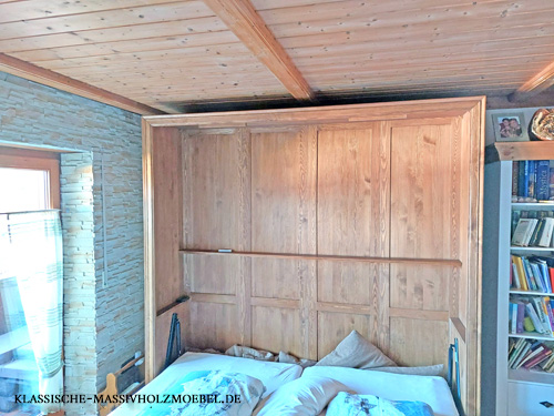 Schrankbett 200x200 cm Holz massiv klassisch 2-farbig weiß braun naturbelassen Schrankbett klassisch 200x200 cm Holz massiv 2-farbig weiß braun